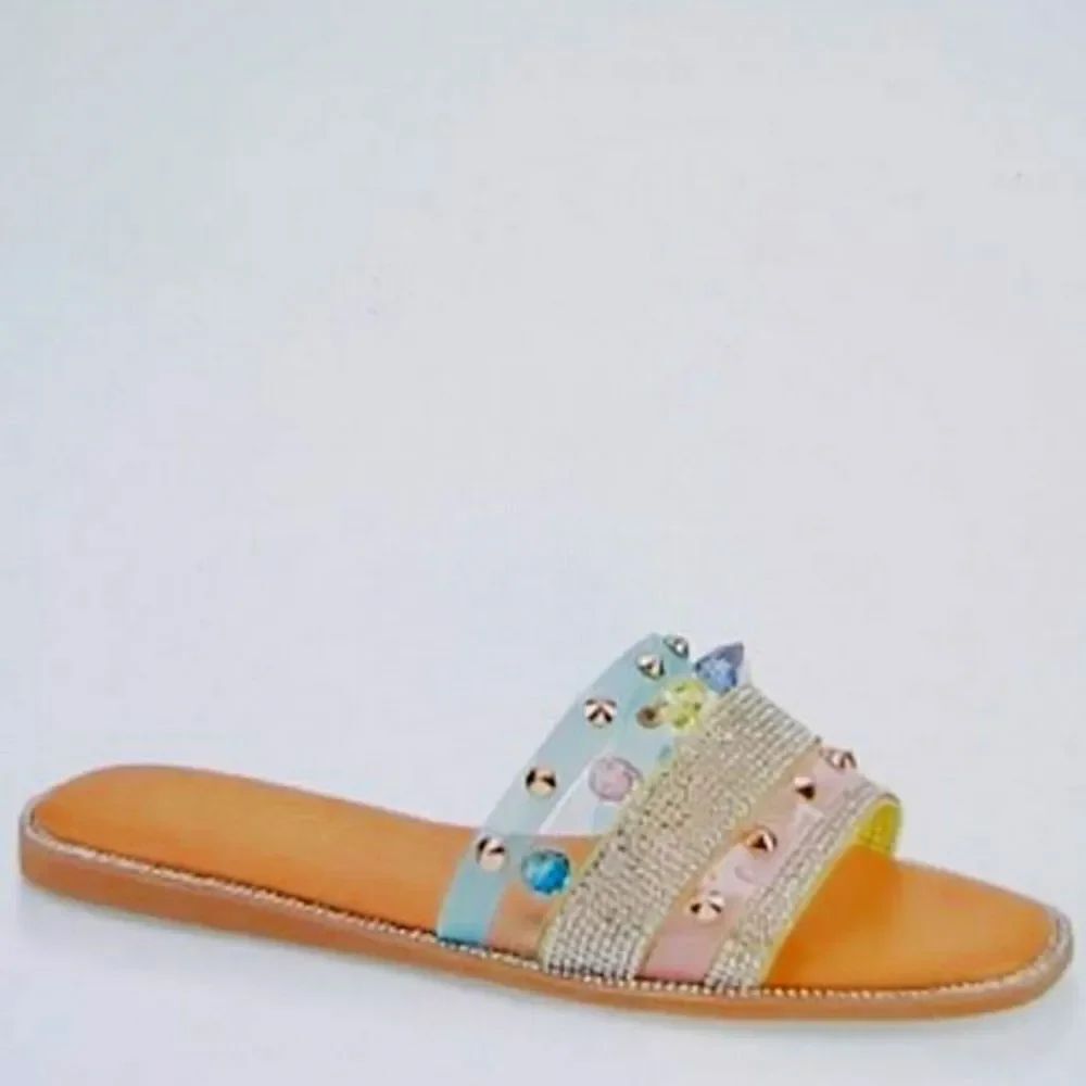 BRAND NEW ROUGE STUDDED RHINESTONES EMBELLISHMENTS SLIDE SANDAL